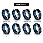 font options for inside engraving on blue & grey bowline circle rings