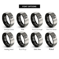 font options for inside engraving on black & silver bowline knot rings