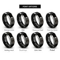 font options for inside engraving on black & gray bowline knot rings