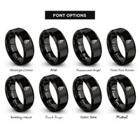 font options for inside engraving on black bowline knot rings