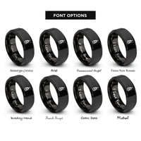 font options for inside engraving on black bowline knot rings