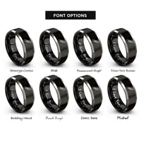 font options for inside engraving on black & silver box cutter rings