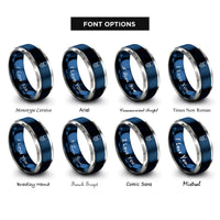 font options for inside engraving on blue & silver box jellyfish rings