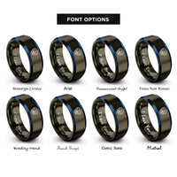 font options for inside engraving on gunmetal & blue boxing emblem gloves rings