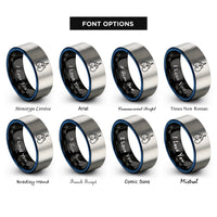 font options for inside engraving on black & blue & gray boxing gloves rings