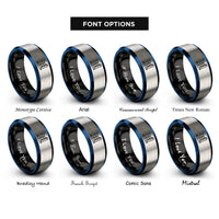 font options for inside engraving on black & blue & grey boxing post rings