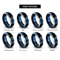 font options for inside engraving on blue & grey boxing uppercut silhouette rings