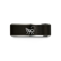 engraved promise rings couples – black & silver tungsten ant trail wedding band