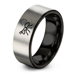 matching rings for couples – black & grey tungsten ant trail ring