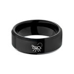promise rings for couples – black tungsten ant trail wedding band