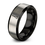 engraved promise ring her – black & silver tungsten broomstick besom ring