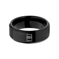 matching promise rings set – black tungsten cement bag wedding band