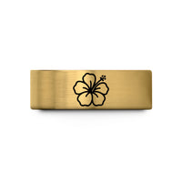 best presents for couples – gold tungsten hibiscus wedding band