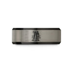 men's engraved rings present – black & grey tungsten couple on beach wedding band