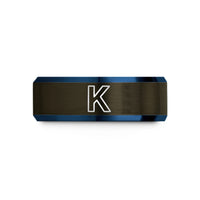 personalized rings for men – gunmetal & blue tungsten potassium k wedding band