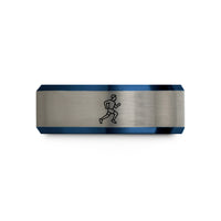 personalized presents for him – black & blue & silver tungsten runner silhouette wedding band