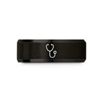 engraved rings for men – black tungsten stethoscope wedding band