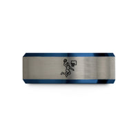 engraved rings for guys – black & blue & silver tungsten basketball dunk wedding band