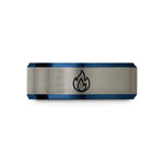 personalized rings for him – blue & silver tungsten flammable wedding band
