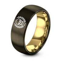 Boyfriend Gifts from Girlfriend – gunmetal & gold tungsten skull royal laurel ring