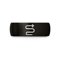 engraved rings for men – black tungsten switchback icon wedding band