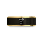 engraved rings for couples – black & gold tungsten cosmopolitan wedding band