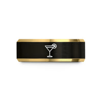engraved rings for couples – black & gold tungsten cosmopolitan wedding band