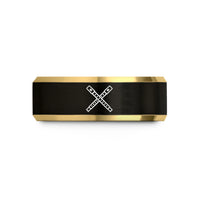 unisex promise bands – black & gold tungsten flute badge wedding band