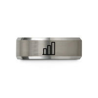 engraved rings for couples – black & grey tungsten bar chart wedding band