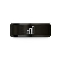 engraved rings for couples – black tungsten bar chart wedding band