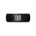 personalized gift rings – black & rose gold tungsten stack of books wedding band