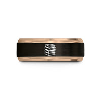 engraved couple rings – black & rose gold tungsten stack of books wedding band
