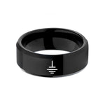 tungsten rings for men – black tungsten ground symbol wedding band