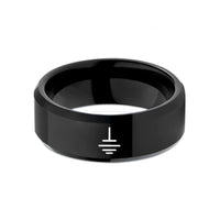 tungsten rings for men – black tungsten ground symbol wedding band