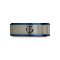 unique valentines day present – black & blue & gray tungsten spiky burst wedding band