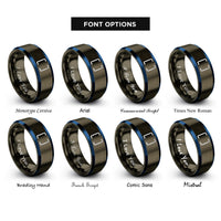 font options for inside engraving on gunmetal & blue brackets rings