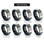 font options for inside engraving on black & blue & silver brands hatch circuit rings