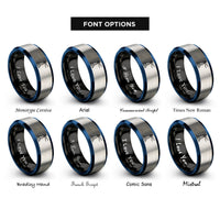 font options for inside engraving on black & blue & gray breakwater lighthouse beam rings