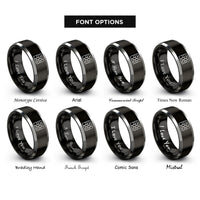 font options for inside engraving on black & grey brick pattern rings