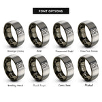 font options for inside engraving on gunmetal & silver brick pattern rings