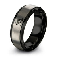 black & gray tungsten modern pentathlon ring