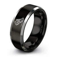 women's bridal ring sets – black & gray tungsten modern pentathlon ring