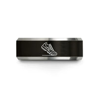 custom wedding ring sets – black & gray tungsten modern pentathlon wedding band