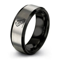 women's bridal ring sets – black & gray tungsten modern pentathlon ring