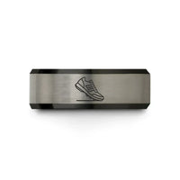 custom wedding ring sets – black & gray tungsten modern pentathlon wedding band
