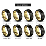 font options for inside engraving on black & gold brides embrace rings