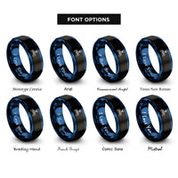 font options for inside engraving on black & blue bridge pawprint halo rings