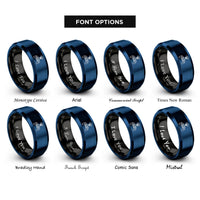 font options for inside engraving on black & blue bridge pawprint halo rings