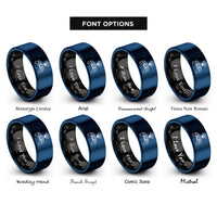font options for inside engraving on black & blue bridge pawprint halo rings