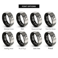 font options for inside engraving on black & grey bridge pawprint halo rings